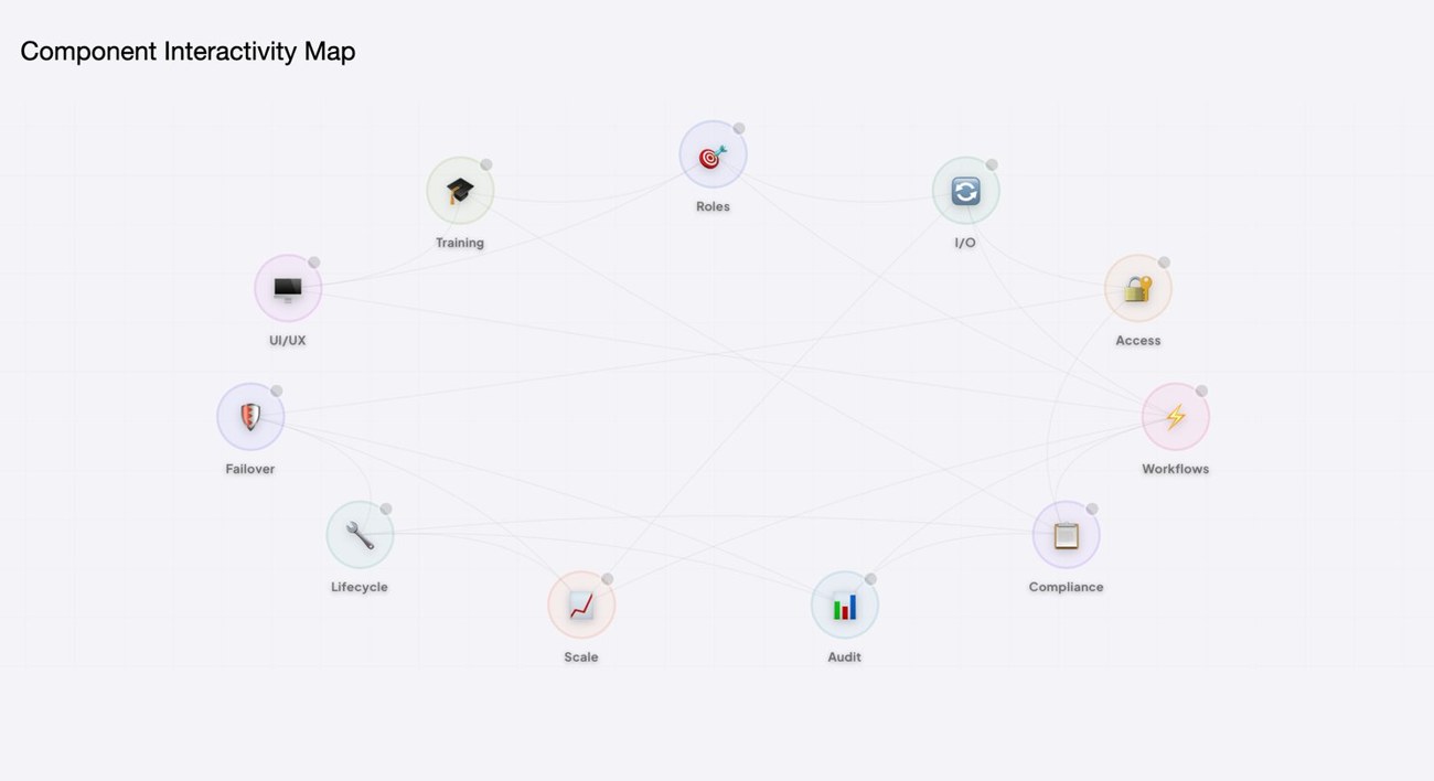 Component Interactivity Map showing the eleven components connected as a mesh of dependencies